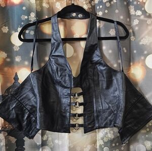 Black Leather Halter Top with Buckle Details